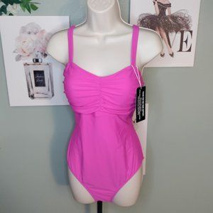 Women's Bandeau Style Neckline One Piece Pink Bathing Suit